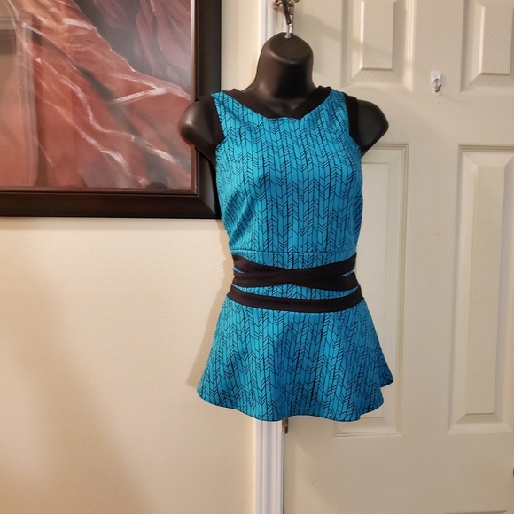 Worthington Colorblock Striped Peplum Top, Size medium - Picture 2 of 8